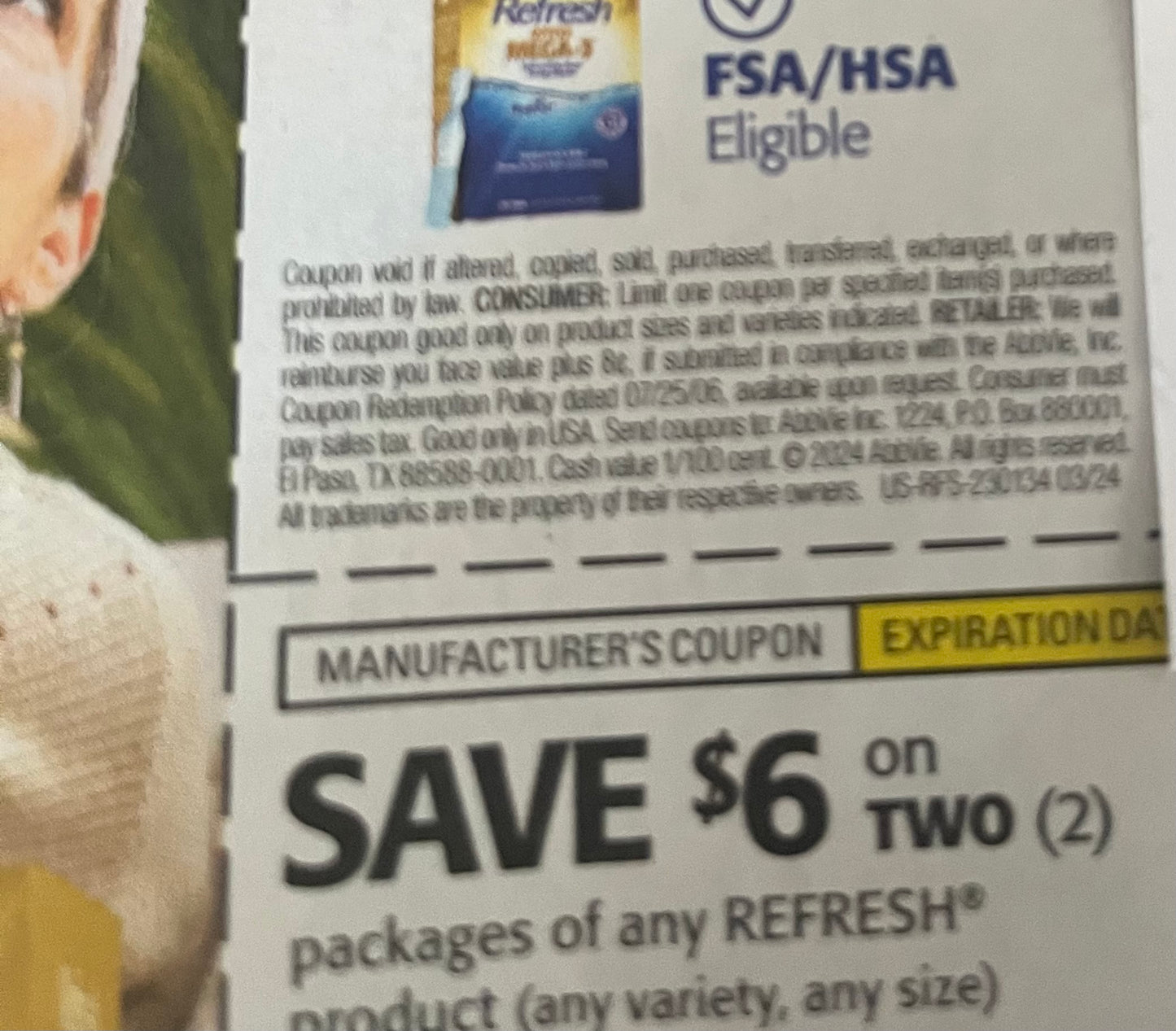 $4/1 Refresh Optive Mega-3 30ct or 60ct exp 8/24  (20)  Save 6/23