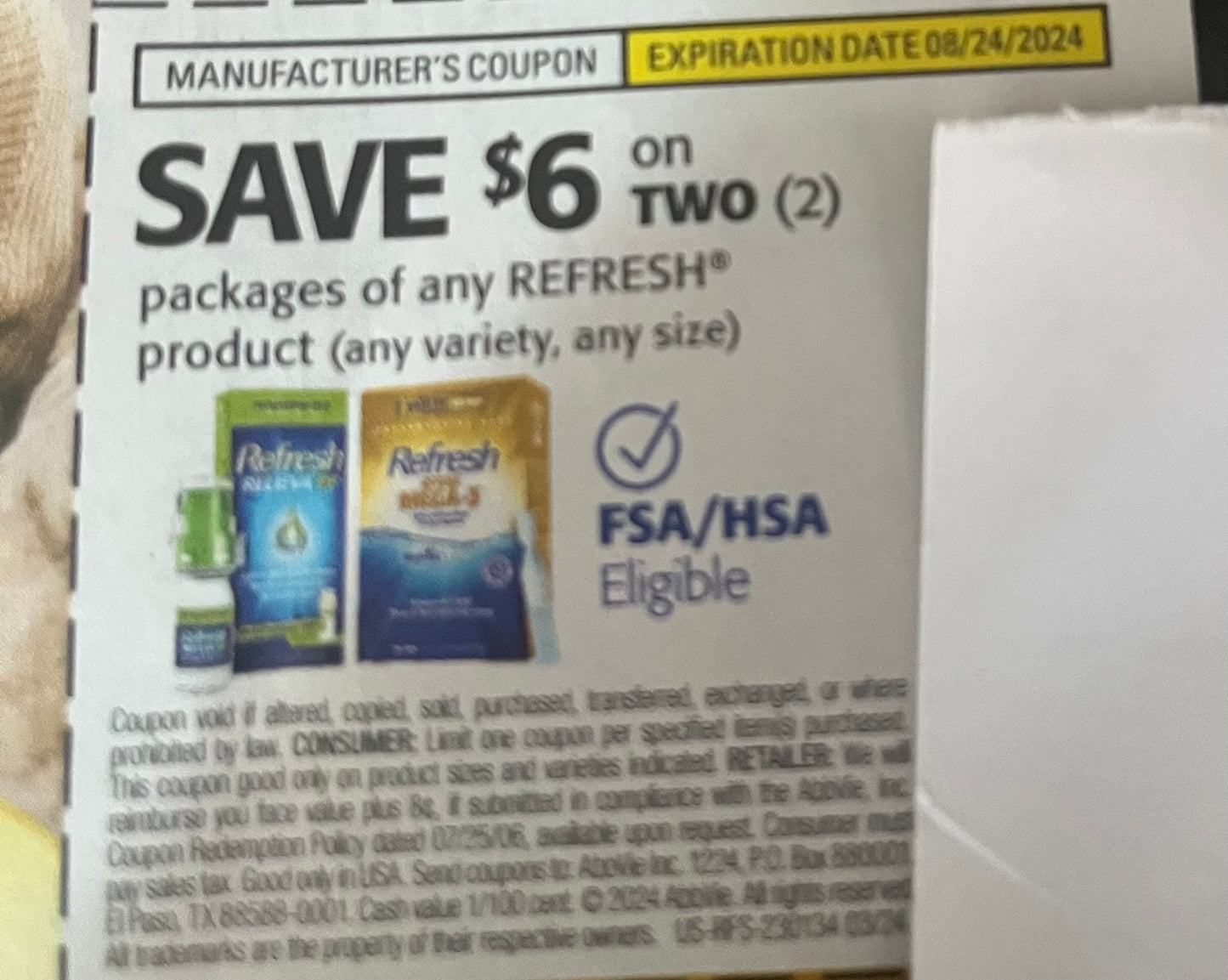 $6/2 Refresh  Product exp 8/24   (20)  Save 6/23