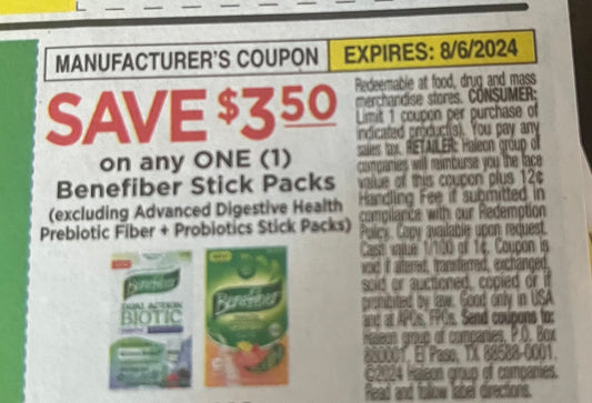 $3.50/1 Benefiber Stick Packs  exp 8/6  (20)  Save 7/7