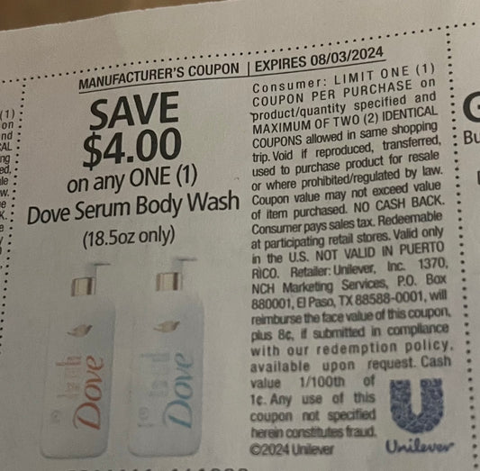 $4/1 Dove Serum Body Wash exp 8/3   (20)Save 7/21