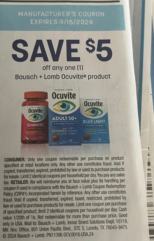 $5/1 Bausch & Lomb Ocuvite Product exp 9/15   (20)Save 7/21