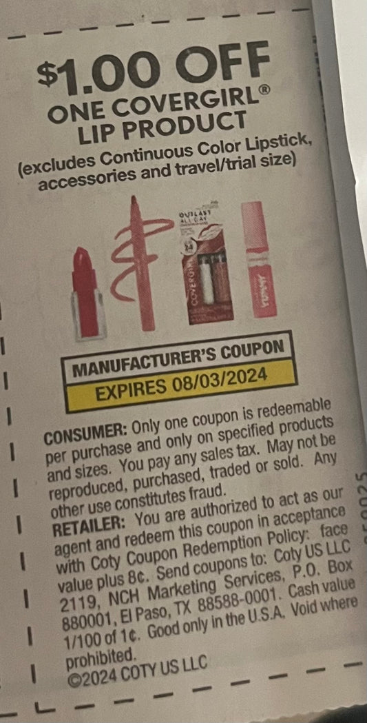 $1/1 Covergirl Lip Product expb 8/2   (20)Save 7/21